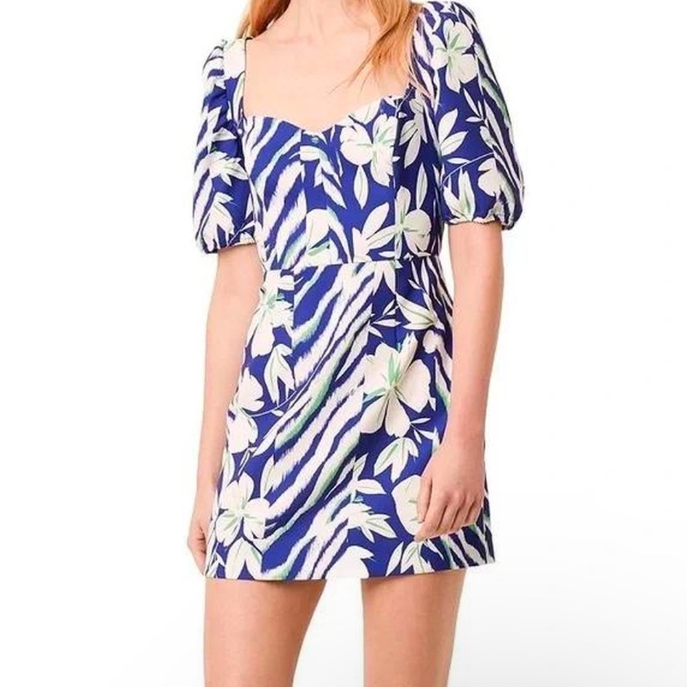 NWT French Connection blue, white and green floral (mini-ish) dress